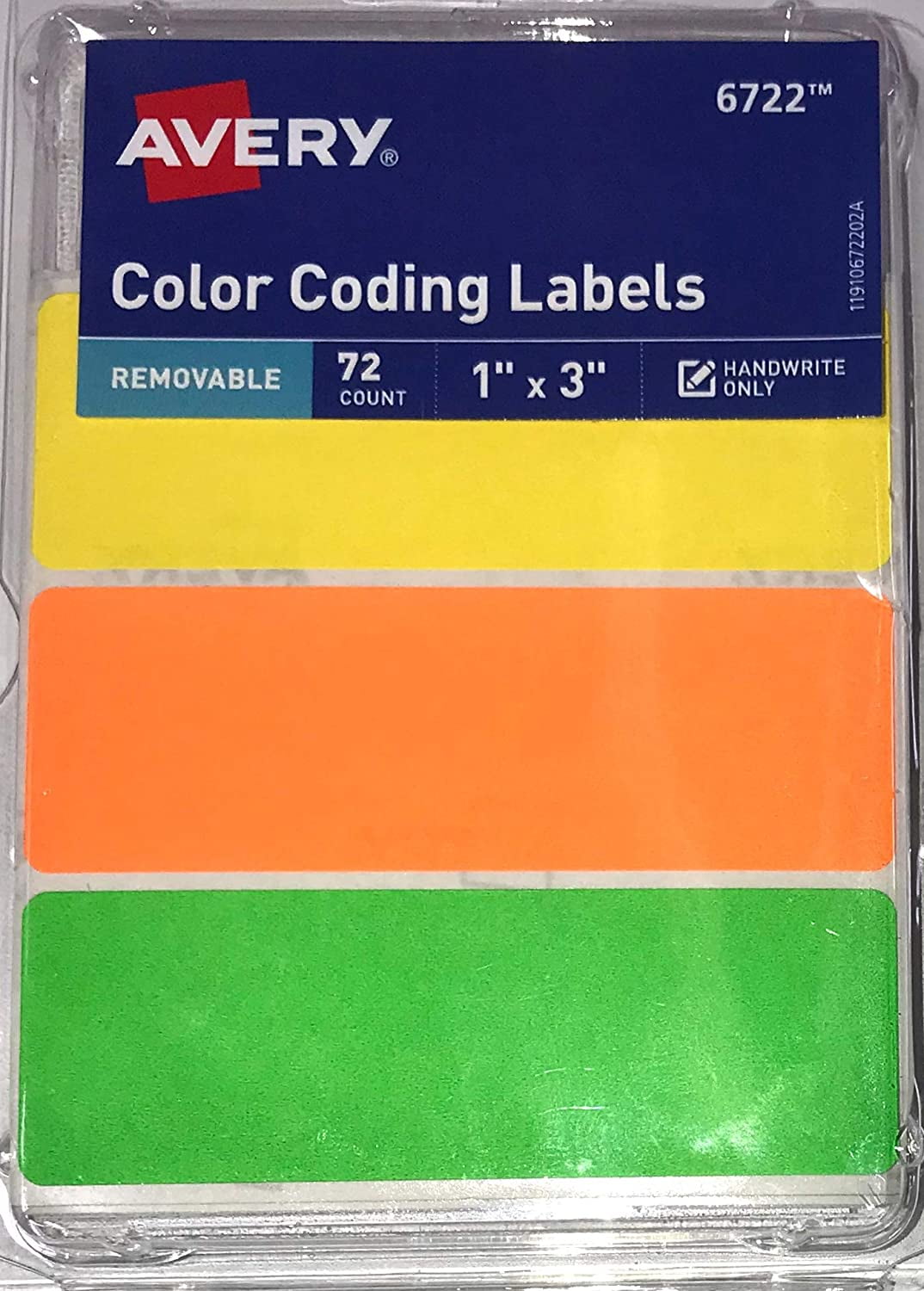 Avery 6722 Removable 1 X 3 Rectangular Neon Color Coding Labels, 72 Count