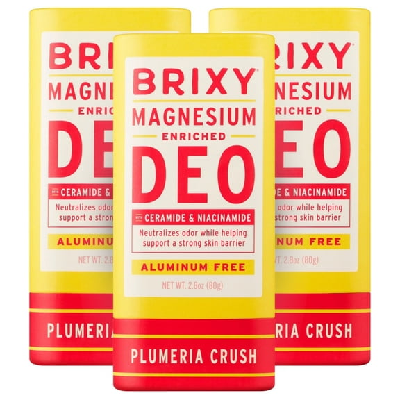 BRIXY Magnesium Deodorant, Odor Control With Ceramide & Niacinamide For Skin Health, Aluminum Free, Baking Soda Free, EWG VERIFIED, Sensitive Skin Deodorant, Vegan, Plastic Free, Light Scent (3 Pack)