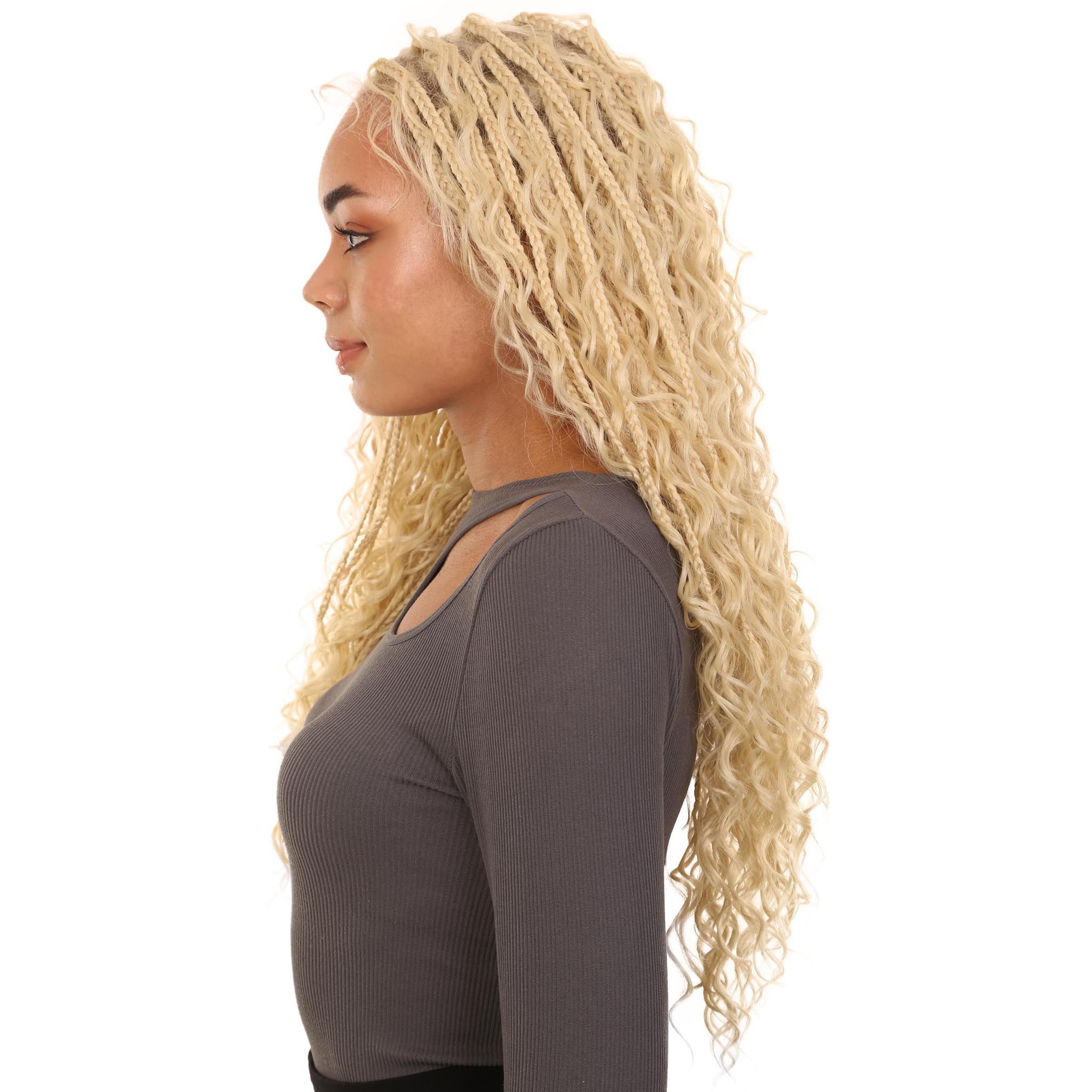 LUXLUXE 25" Boho Box Braids Wig - Full Hand-Tied Heat Resistance Synthetic Hair Wigs for Daily Wear, Parties and Cosplay, Burgundy