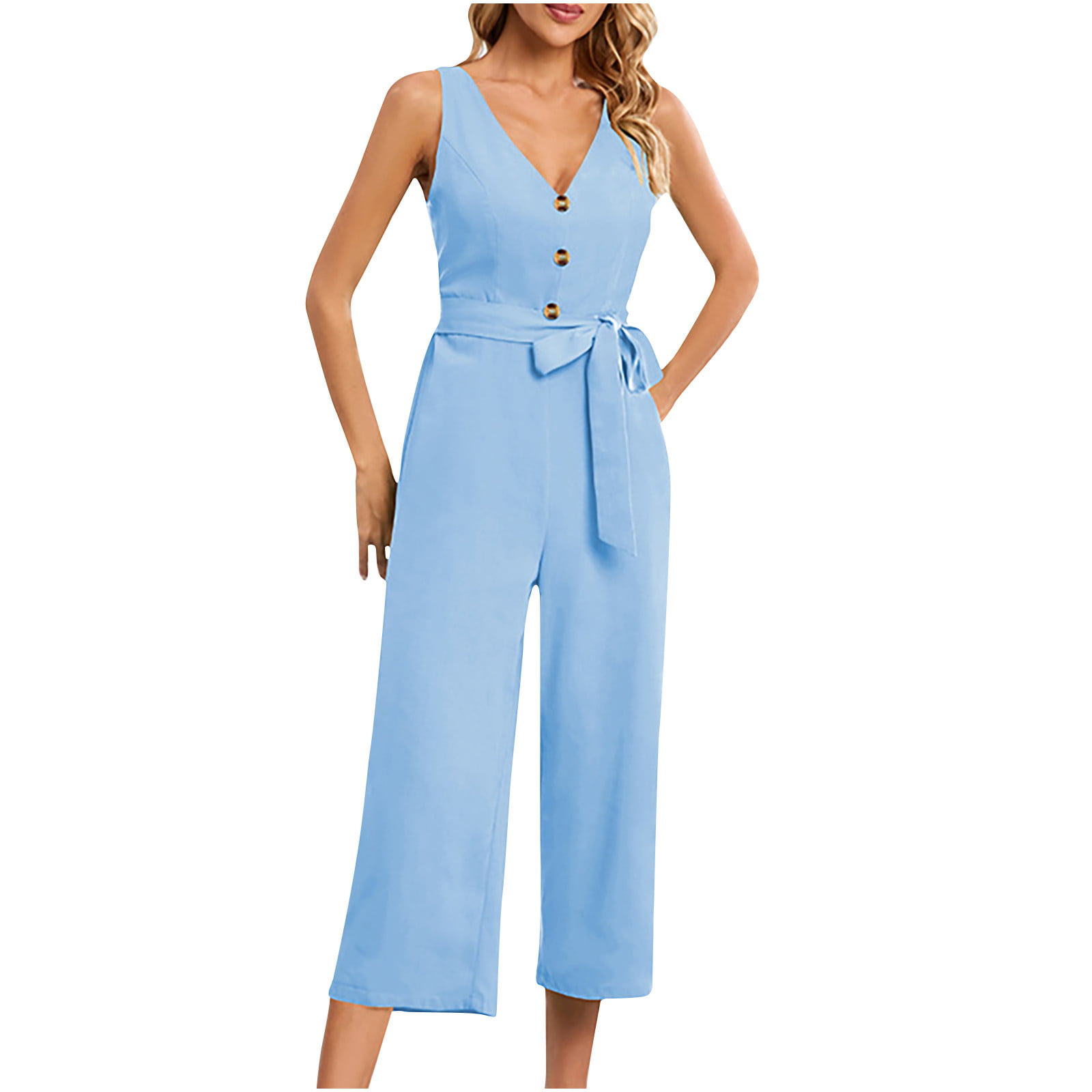 Business Casual Jumpsuits for Women Sexy Deep V Neck Slim Fit Long Sleeve  Rompers Formal Work Solid Overalls with Belt - Walmart.com