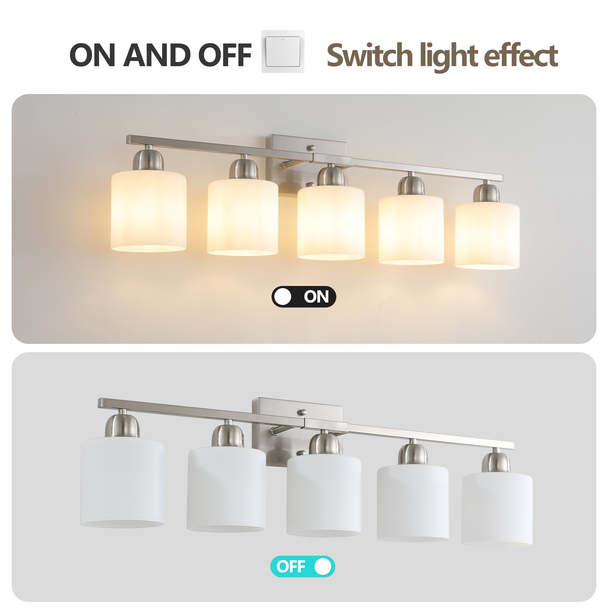 Jopath 5-Light Modern Vanity Light Over Mirror, Wall Sconces with Milky White Frosted Glass Shades for Bathroom, Hallway, or Bedroom Nickel (Bulbs Not Included)