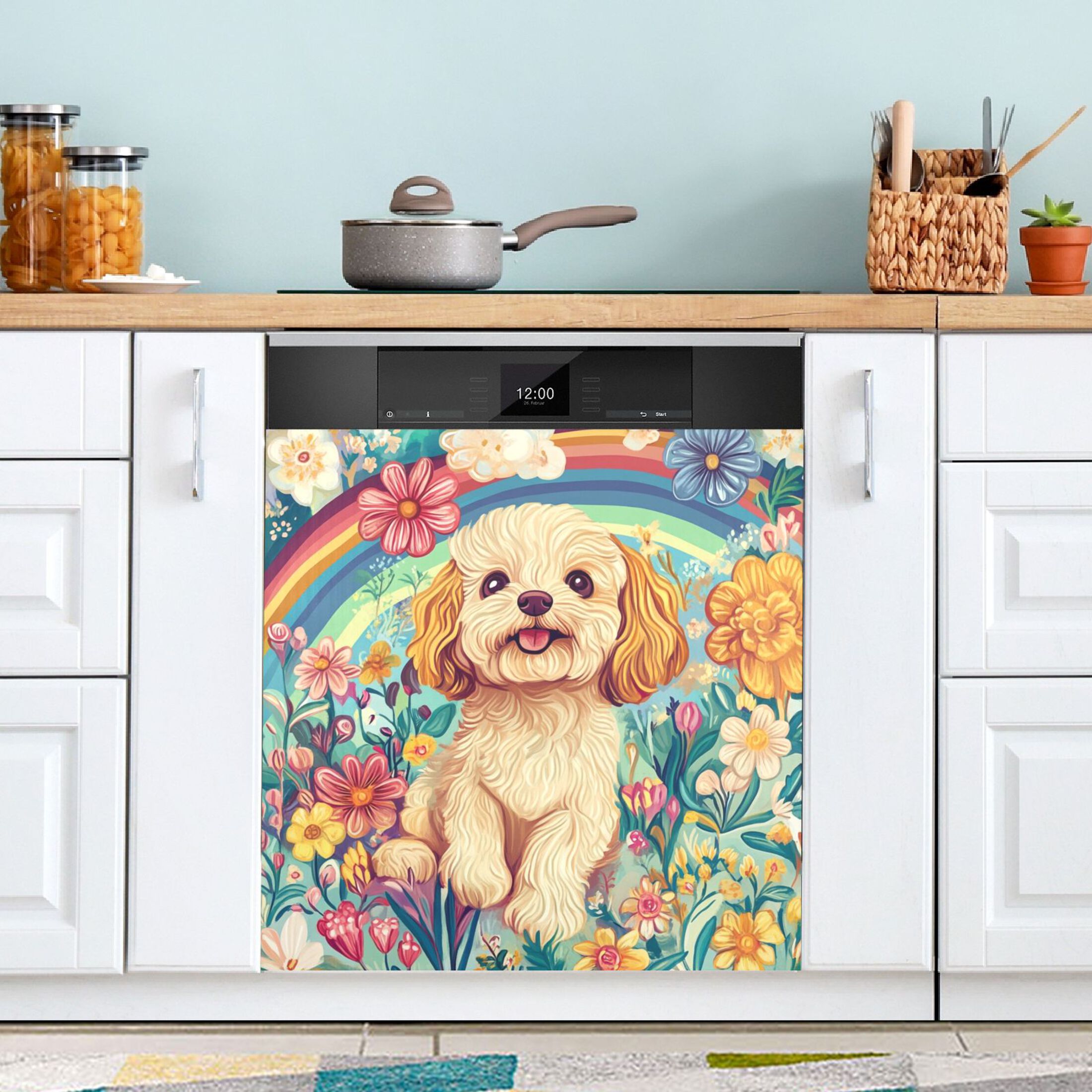 Dishwasher Magnetic Sticker 23x26 Inch Refrigerator Magnetic Sticker Washing Machine Magnetic Sticker Kitchen Panel Magnetic Sticker Home Decor Rainbow Dog Pattern
