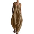 thumbnail image 2 of Mifsaly Womens Harem Jumpsuit Casual Sleeveless Bib Overalls Baggy Wide Leg Long Rompers with Pockets Summer Cotton Linen One Piece Pantsuit Outfits XXL, 2 of 8