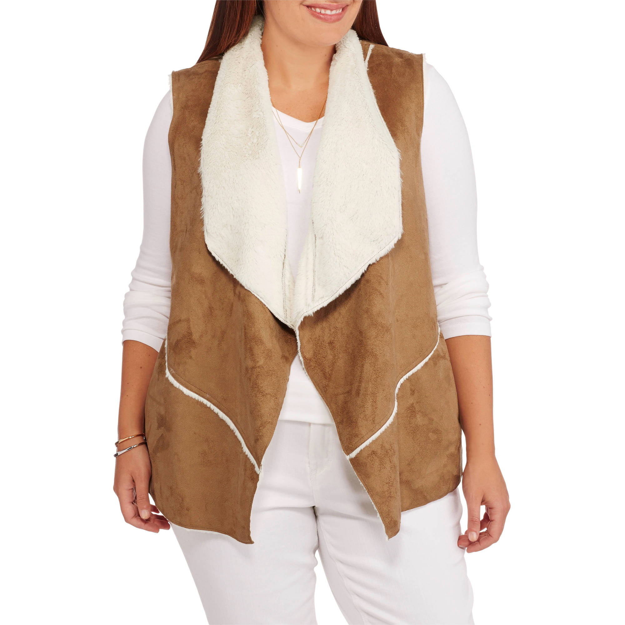 Women's Plus-Size Faux Sheepskin Flyaway Vest - Walmart.com