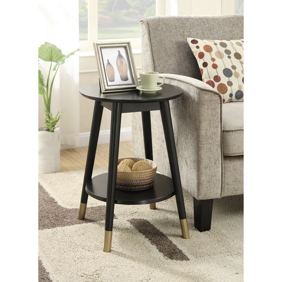HomeStock Coastal Cool Mid Century Round End Table with Bottom Shelf