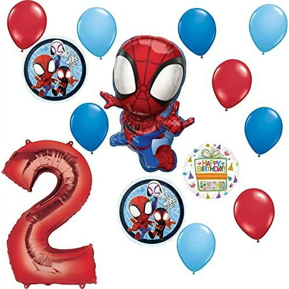 Spidey and His Amazing Friends 2nd Birthday Balloon Bouquet 14 pc Decorations