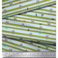 thumbnail image 3 of Soimoi Green polyester Crepe Fabric Coffee Cup & Stripe Print Fabric by Yard 42 Inch Wide, 3 of 5