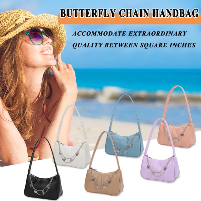 Moda mujer PU axila bolsa mariposa cadena Color puro Mini monedero blanco Sywqhk Para Estrenar
