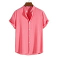 thumbnail image 2 of WTXUE Button-Up Shirts Short Sleeve, Notch Neck Mens Dress Shirts Casual Solid Button Down Shirt Beach Shirt Solid | Workwear for Men Watermelon Red L, 2 of 9