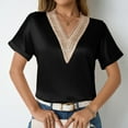 thumbnail image 3 of Women's V Neck Lace Trim Short Sleeve Casual Top Blouse Elegant Spring Summer T-Shirt Comfortable Long/Short Sleeve Tee Shirts for Men Beach Tops Casual Shirt, 3 of 7