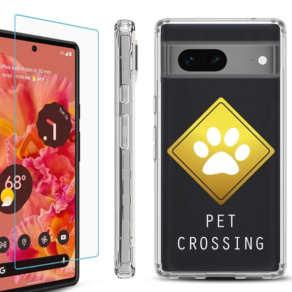OneToughShield ® for Google Pixel 7a Shockproof Bumper Phone Case, with Tempered Glass Screen Protector - Pet Crossing