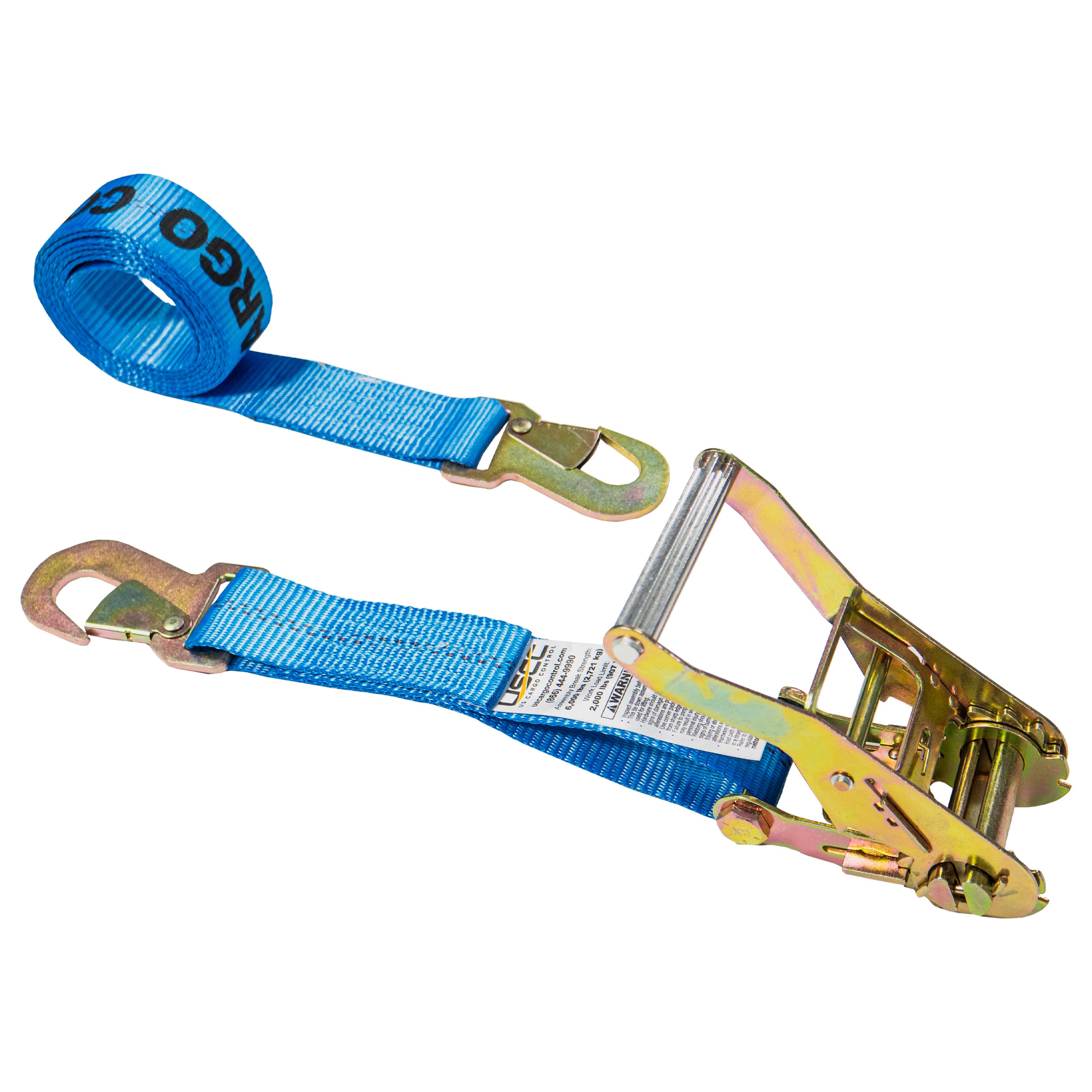 2" x 12' Blue Car Tie Down Strap w/ Flat Snap Hooks