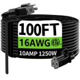 thumbnail image 1 of HUANCHAIN Rallonge Noire Intérieure Extérieure 100 Pi Étanche, Calibre 16/3 Flexible Résistant au Froid pour Appareil, 10A 1250W 16AWG, 1 of 9
