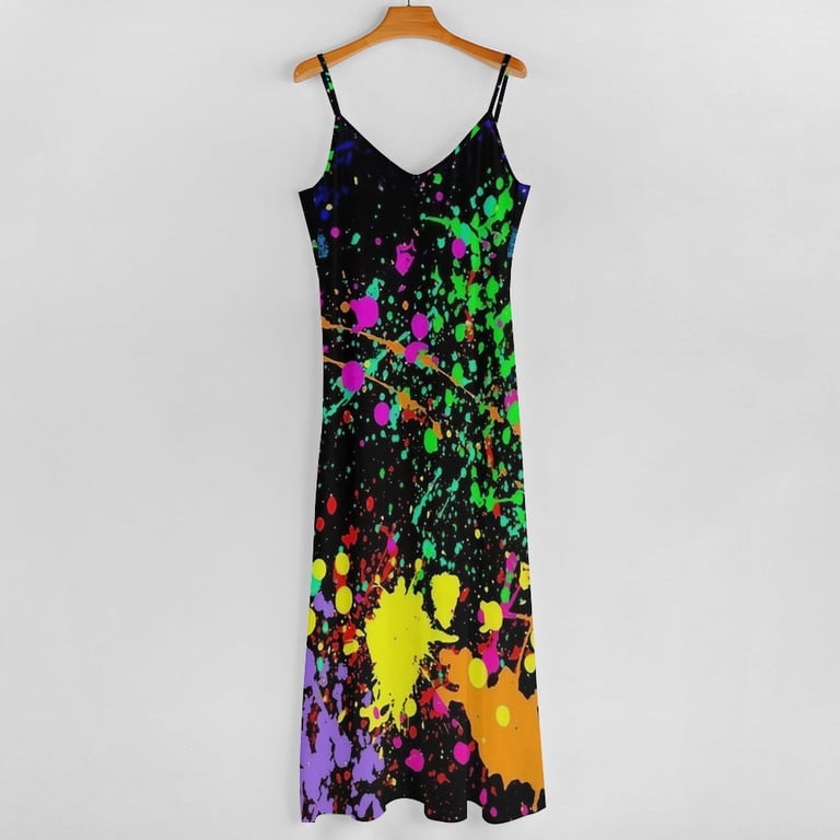 neon splatter paint dress Neon Splatter Paint Women's Dress Short Sleeve Summer Sundress Summer Women  Clothes