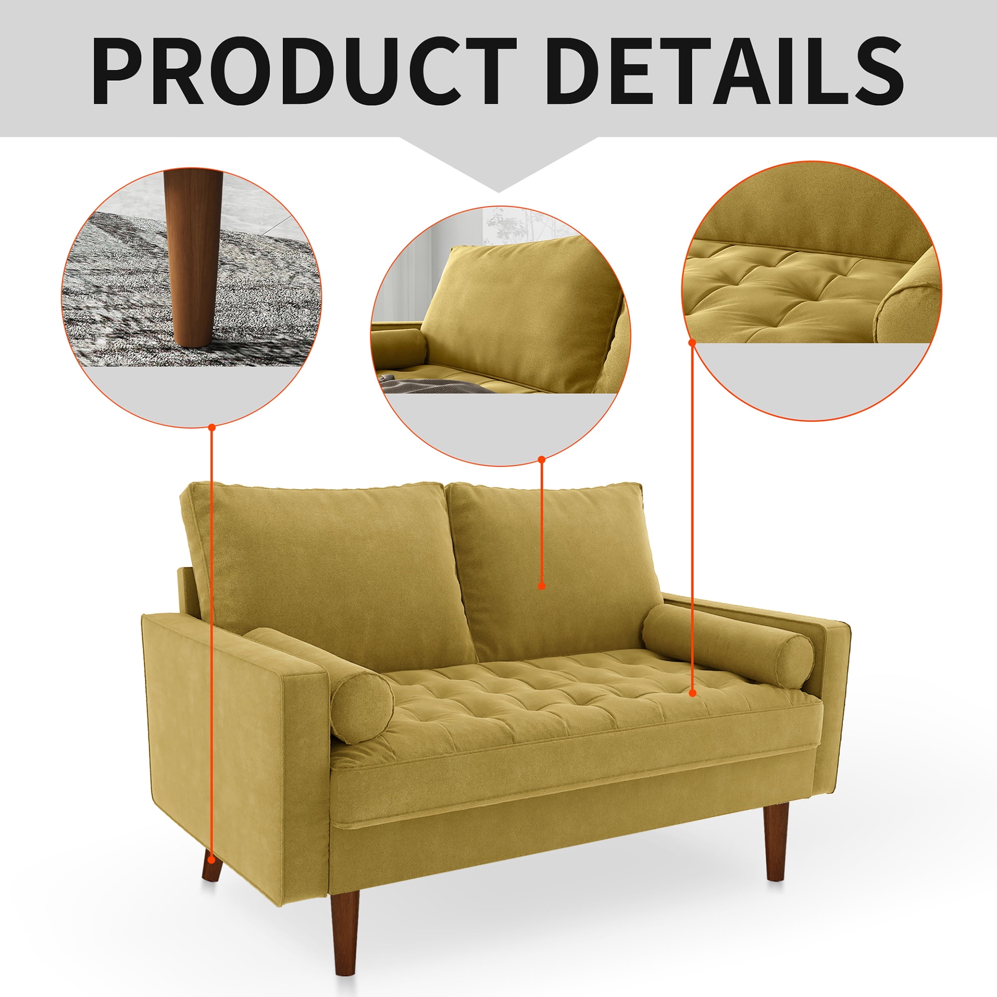 Koby Home Sectional Loveseat Couch Sofa Mid-Century 58" Sofas Couches for Living Room Goldenrod Yellow