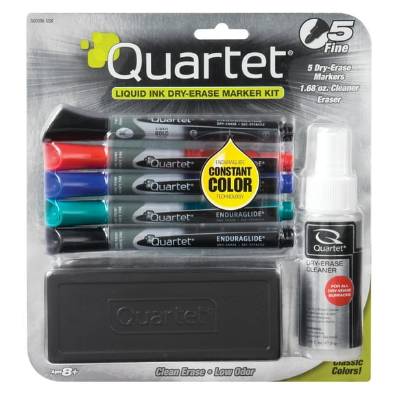 Quartet® EnduraGlide® Dry-Erase Markers, Kit, Fine, Assorted Colors, Pack Of 5