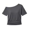 thumbnail image 4 of ZHYou Off Shoulder Oversized Tshirts for Women Short Sleeve Basic Tee Casual Summer Pullover Lightweight Tops Gray 2XL, 4 of 6