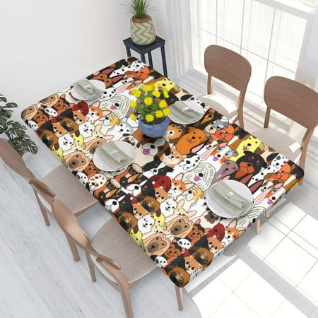 

Home Deluxe Tablecloth Dogs Colorful Waterproof Elastic Rim Edged Table Cover- For Christmas Parties And Picnics 4ft