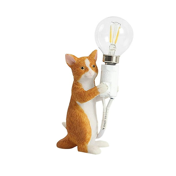 Preciosa lámpara de resina con forma de gatito para escritorio, mesa, dormitorio, estudio, decoración de estilo nórdico Naranja 100x60x140mm