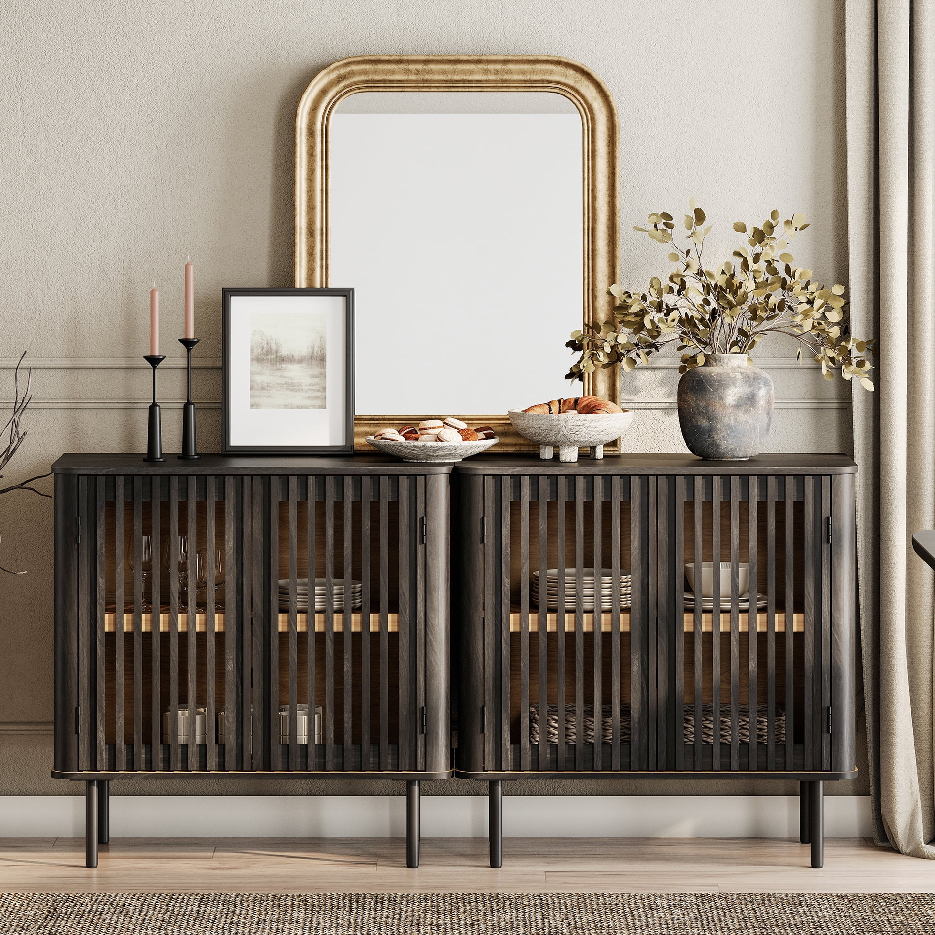 63" TV Stand for TVs up to 75", Mid Century Modern TV Media Console Table with Adjustable Shelf, Black