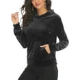 thumbnail image 2 of SHCKE Womens Velour Sweatshirt Hooded Pullover Shirt Sports Outfit Casual Sport Pullover Tops Womens Sweatshirt Stretch Activewear Top Hoody Sweatshirt, 2 of 8