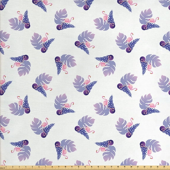 Philodendron Fabric by the Yard, Modern Tropical Pattern Exotic Leaves Flamingo, Decorative Upholstery Fabric for Sofas and Home Accents, Mauve Quartz by Ambesonne