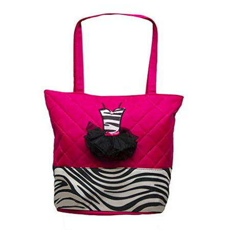 - Girls Quilted Nylon Tote Bag w/ Zebra Trim & 3D Ballet Tutu Dress (Pink)