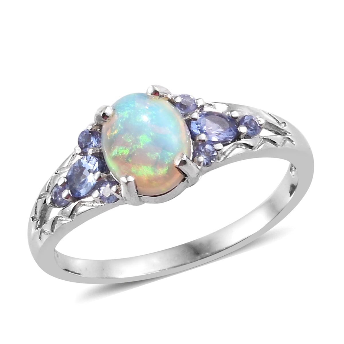 Shop LC - Opal Tanzanite Split Ring 925 Sterling Silver Platinum Plated ...