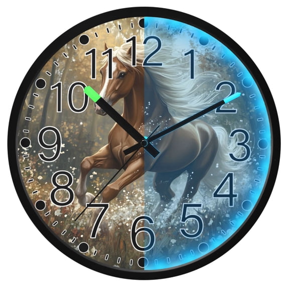 Ryvnso Horse Running 12 Inch Night Light Wall Clock Silent Battery Operated Luminous Clocks