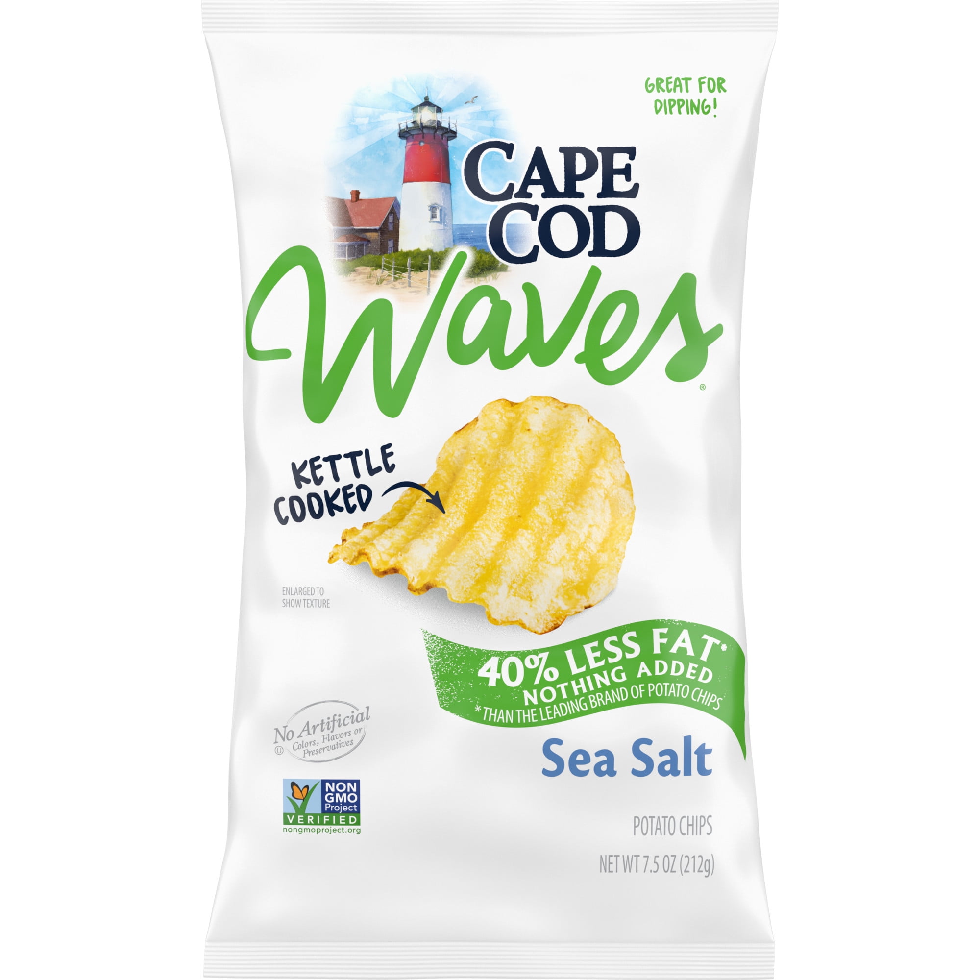 Cape Cod Potato Chips, Wavy Cut Less Fat Sea Salt Kettle Cooked Chips ...
