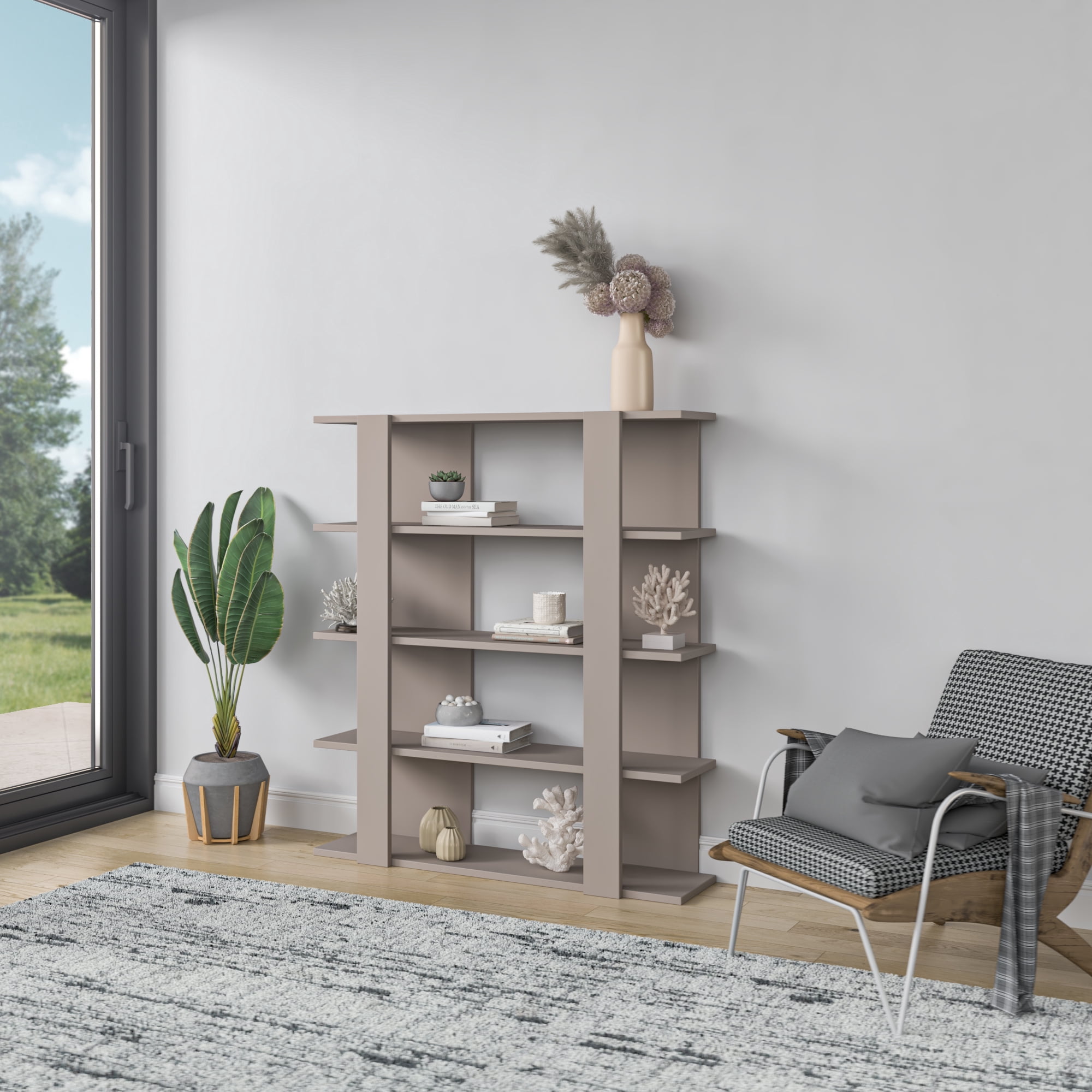 Ada Home Decor Furniture 4 Tier Open Shelf Light Mocha Beecroft Modern Bookcase