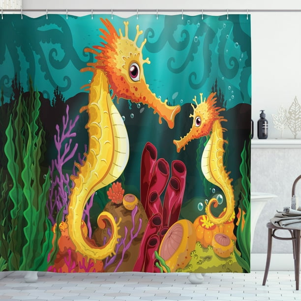 Underwater Shower Curtain, Two Seahorses under the Sea near the