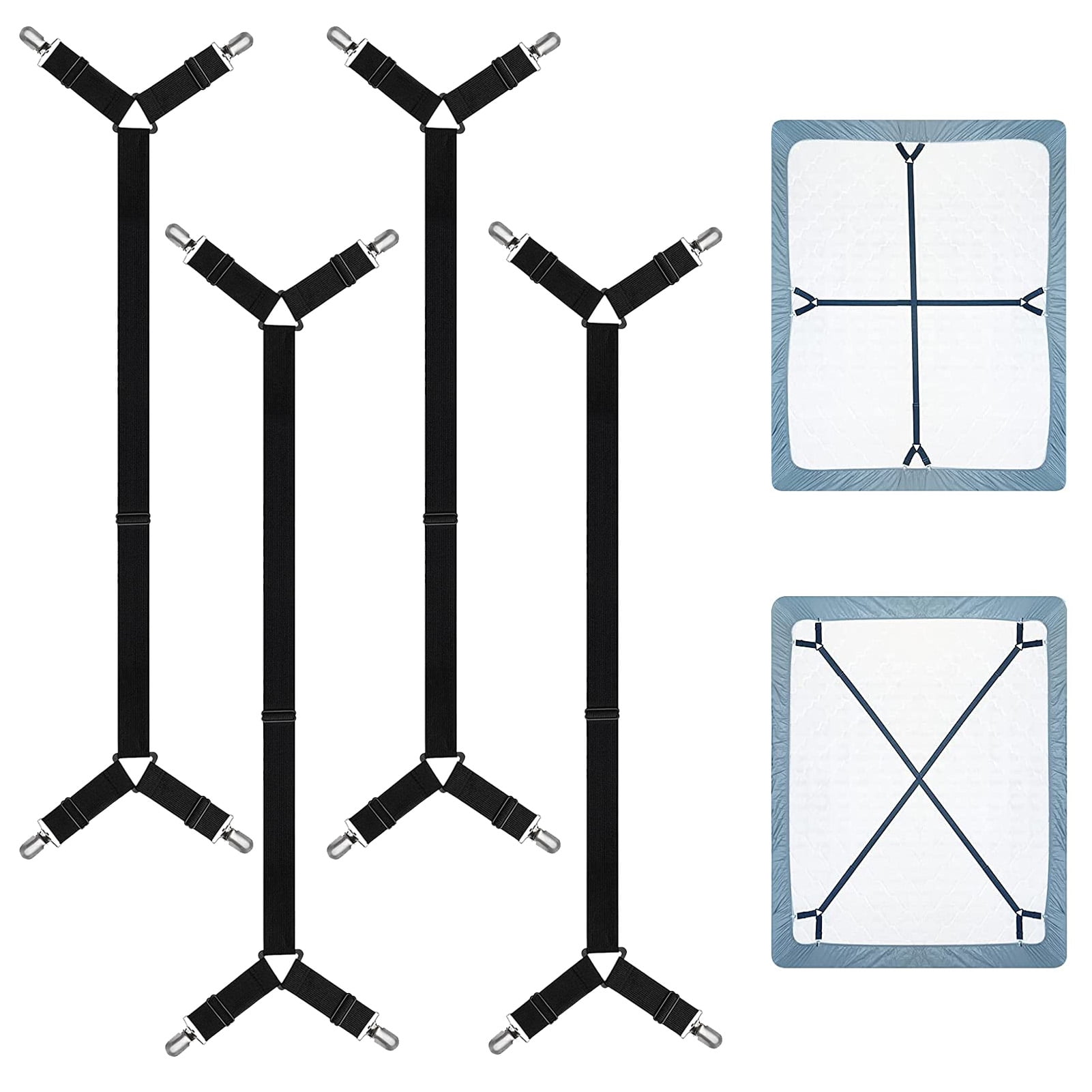 Aoliandatong Bed Sheet Holder Straps, 4 pcs Bed Sheet Fasteners Adjustable Triangle Elastic