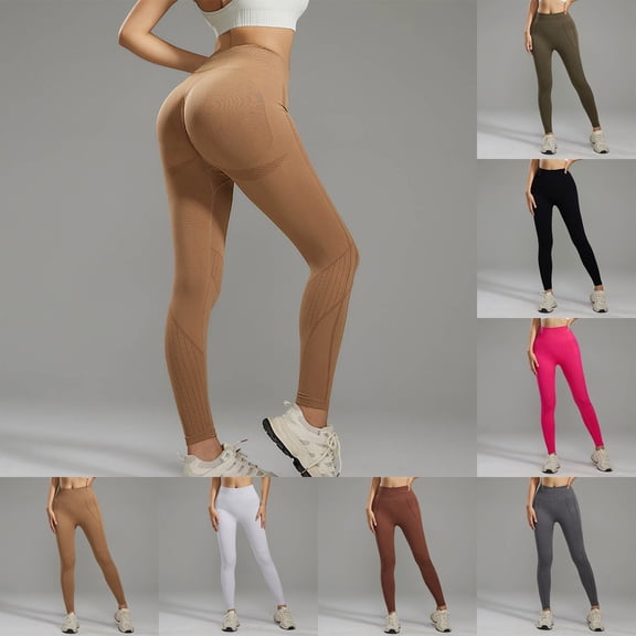 KANG Fashion Women's High Waist Seamless Yoga Leggings, Lifting Tummy Control Workout Pants, Non See Through Compression Fitness Running Athletic Leggings Khaki L