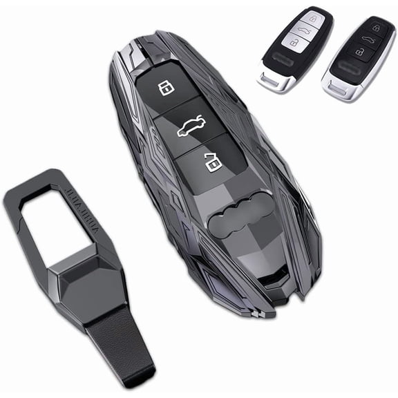 Key Fob Cover Compatible with Fit for Audi A6 A7 A8 Q8 SQ8 E-Tron S3 S6 S7 SQ7 SQ8 RS6 RS7 Q7 2018-2022, Zinc Alloy, Key Fob Case Protector, Keychain Case Holder Protector,Gray