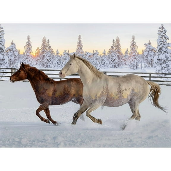 31.5" X 44" Panel Horses Mustangs Equestrian Animals Call of the Wild Cotton Fabric Panel (W5377-151-SUNSET)