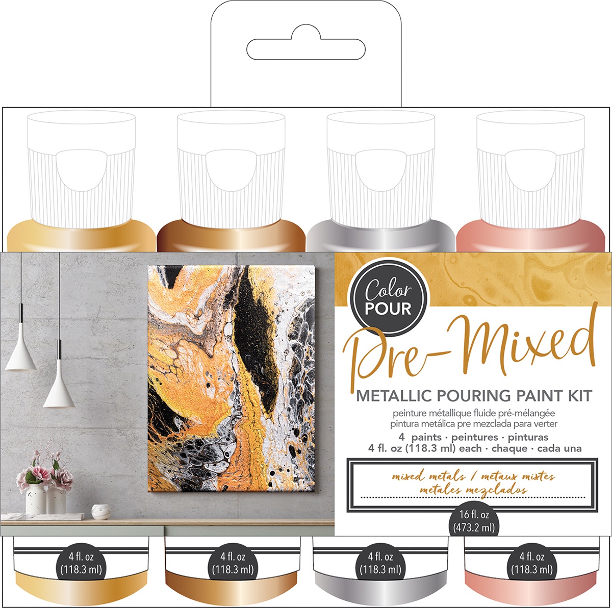 American Crafts Color Pour Pre-Mixed Paint Kit 4/Pkg-Mixed Metal Metallic