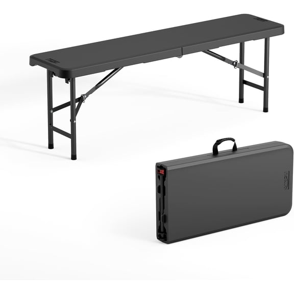 SimpleLiving 4 feet Plastic Folding Bench,Portable in/Outdoor Picnic Party Camping Dining Seat, Garden Soccer Multipurpose Entertaining Activities, Smooth HDPE Tabletop (1, Black, 4ft)