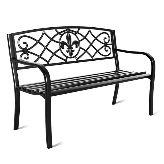 JMGJOY Outdoor Bench, Patios Metal Bench, Classic Wrought Iron Garden Bench with Backrest and Armrests Ideal, for porch, Gardens, Park