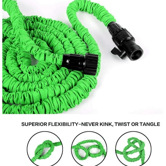 50 Feet Expandable Flexible Garden Lawn Water Hose Nozzle Green