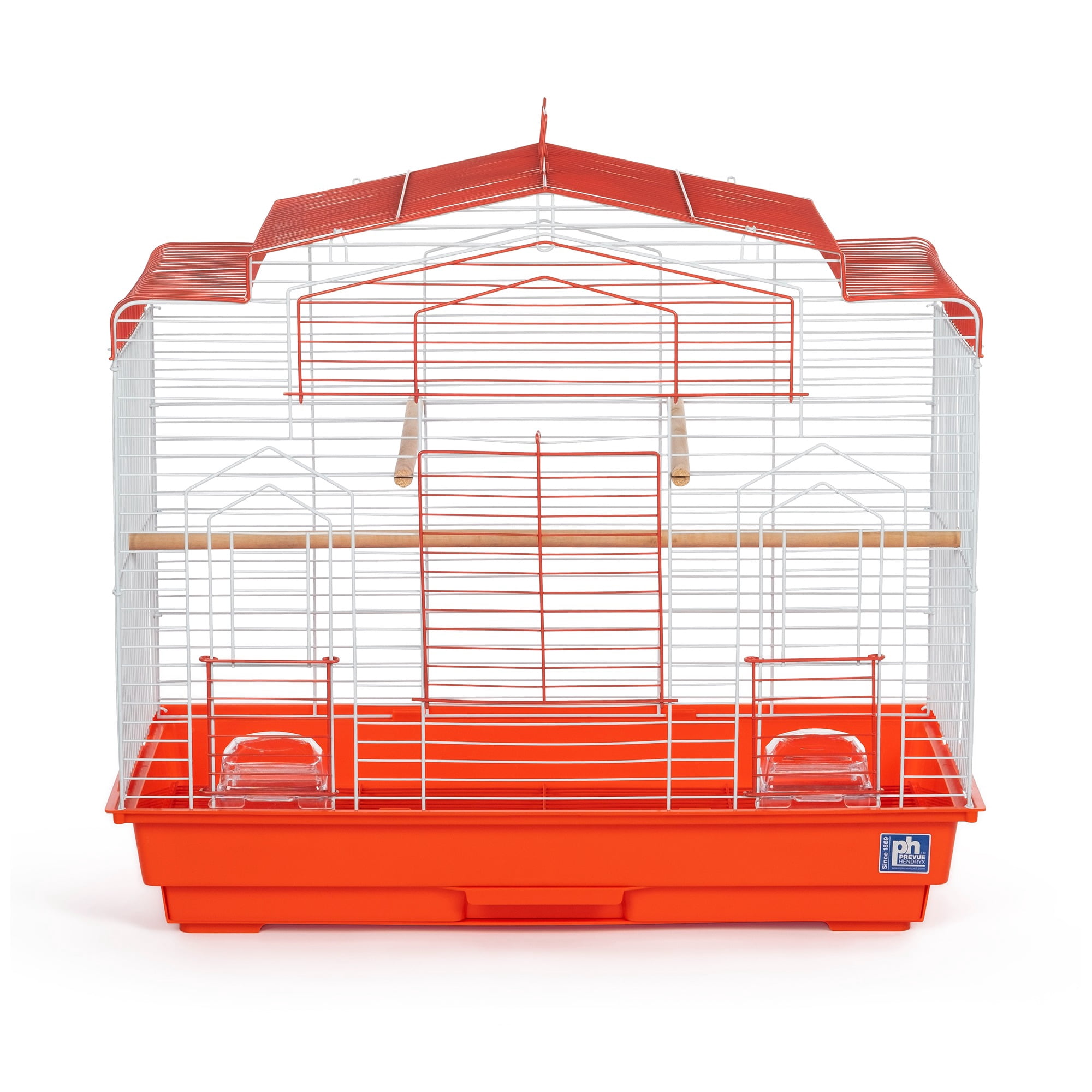 Prevue Pet Products Barn Style Bird Cage - Stand Alone Metal Bird Cage with Removable Tray, Wood Perches & Feeder Cups, Indoor Enclosure for Parakeets, Cockatiels, Finches & Small Birds - Red