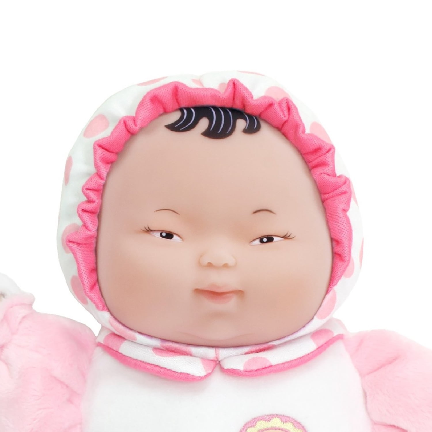 JC Toys Lil' Hugs Baby's First Soft Doll, Vinyl Face, Pastel Outfits with Rattle, 12" Asian