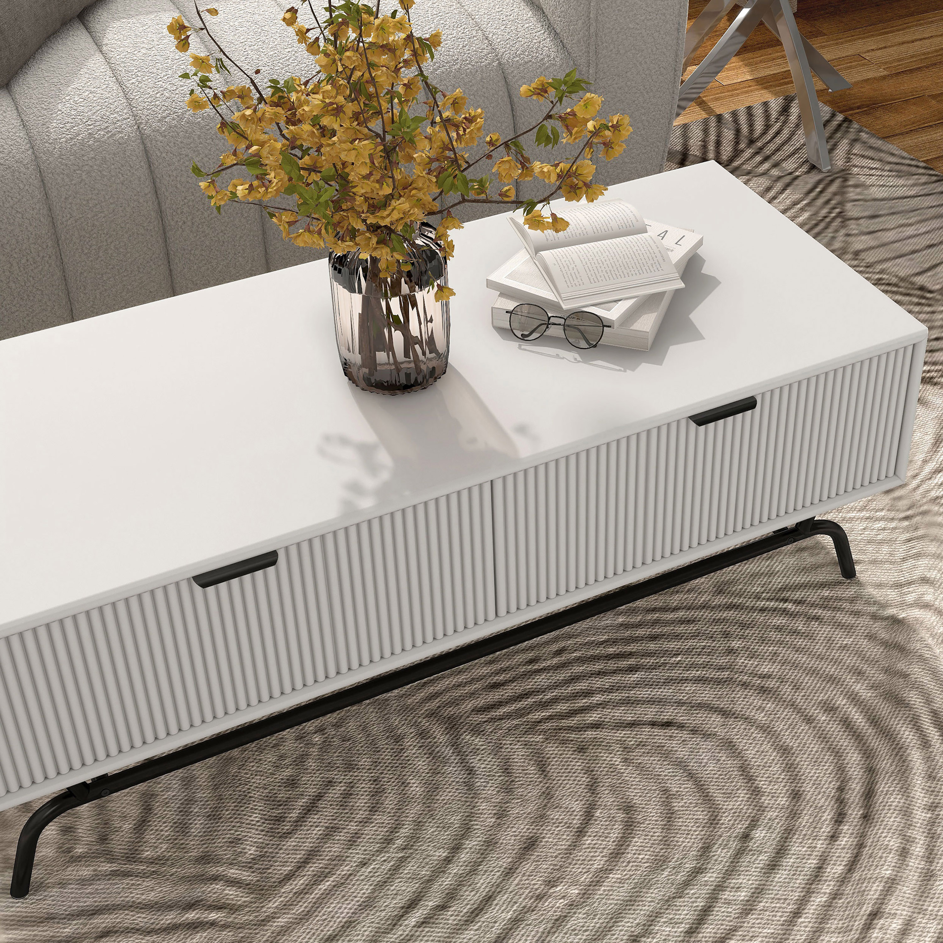 Furniture of America Estee 2-Drawer Wood Indoor Coffee Table, White Pure