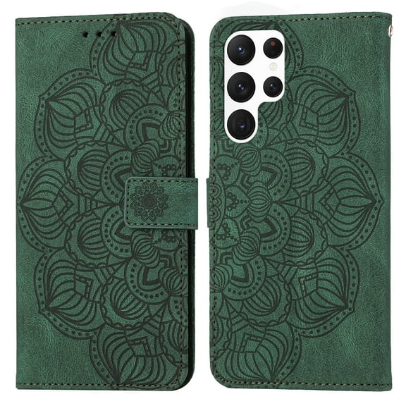 For Samsung Galaxy S22 Ultra 5G Mandala Embossed Flip Leather Phone Case