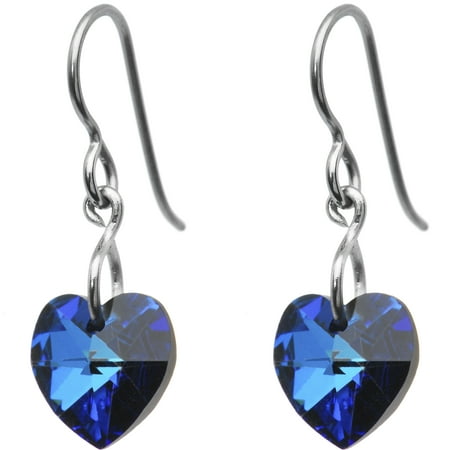 Heart Titanium Earrings - Solid Titanium Green Heart Earrings Created with Swarovski Crystals