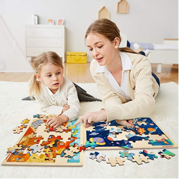 TOP BRIGHT 48 Piece Puzzles for Kids Ages 4-8-Construction Wooden ...