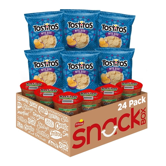 Frito Lay Tostitos Bitesize Rounds Chips and Salsa Dip Cups, Variety pack, (pack of 24)