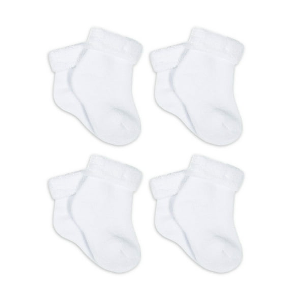 Gerber Baby Neutral White Terry Bootie Wiggle Proof Socks, 4-Pack, Sizes Newborn - 0/6 Months