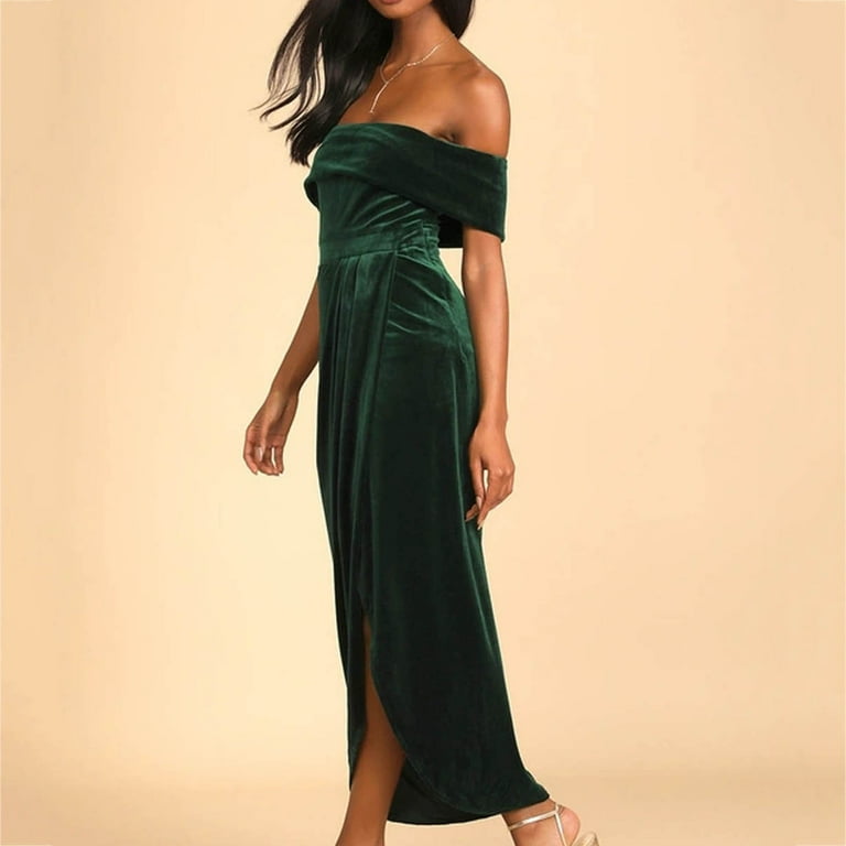 formal Gowns and Evening Dresses Holiday Dress Ladies One Shoulder Slit  Dress Velvet Skirt - Walmart.com