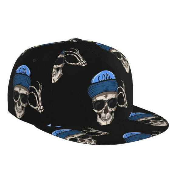 Flat Bill Trucker Hats for Women Men - halloween cool skull Adjustable Flat Baseball Cap Snapback Hats Dad Hats for Men